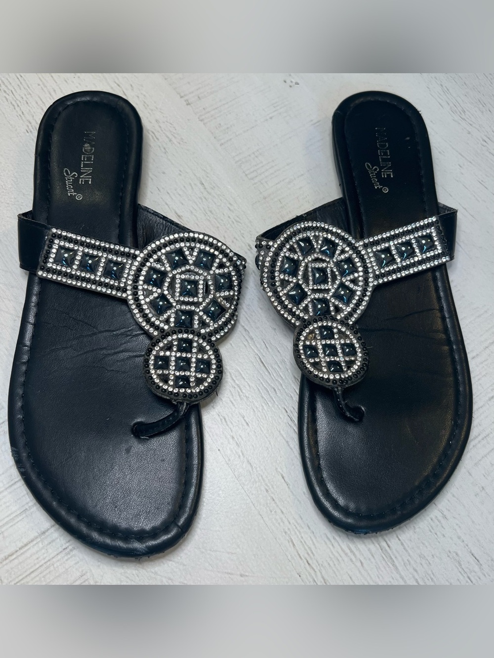 Madeline Stuart Black Beaded T-Strap Sandals
